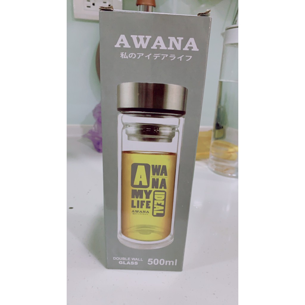 【AWANA】寬口濾網雙層玻璃杯500ML