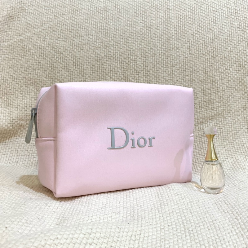 Dior 迪奧 氣質粉色化妝包 皮革質感 防潑水 大容量收納包 加贈J’adore香水（花香調）