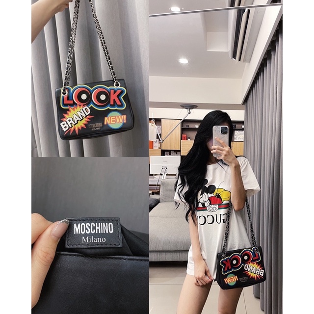 專櫃購入，原價16000$｜Moschino 保證正品💖柔嫩 100%真牛皮 鏈條經典代表秀款創作款 手拿/肩背/側背包