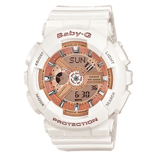 【CASIO 卡西歐】BABY-G 街頭時尚炫酷白雙顯錶-玫瑰珊瑚粉(BA-110-7A1 世界時間)