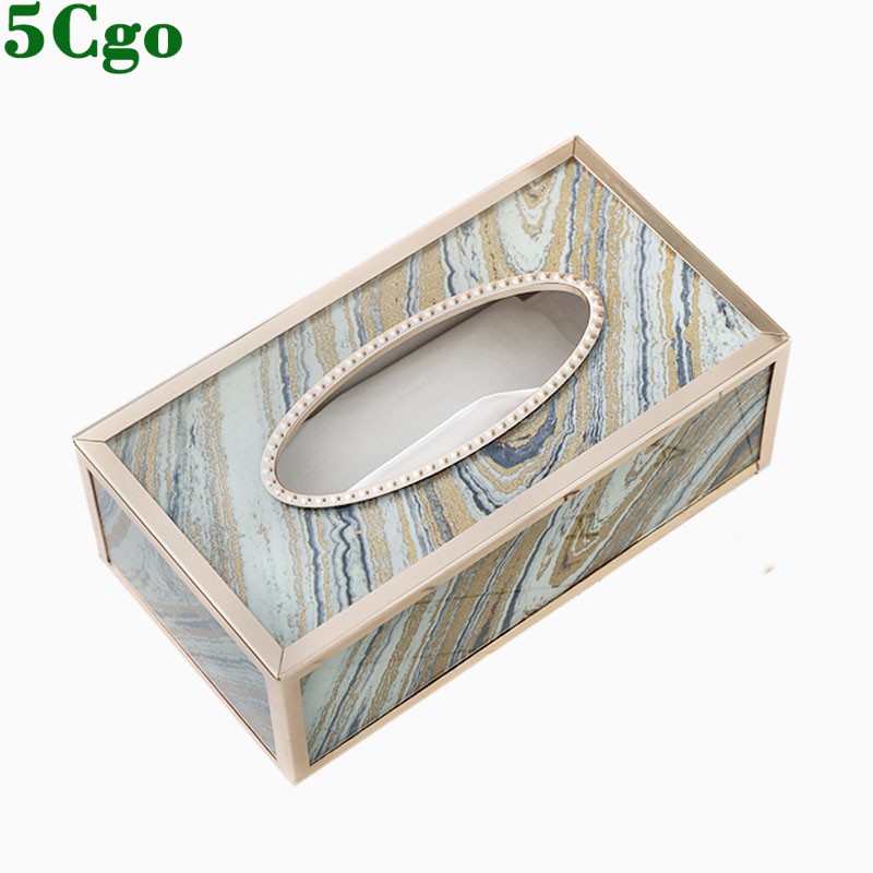 5Cgo歐式輕奢鍍金玻璃紙巾盒茶幾抽紙盒樣板房裝飾品瑪瑙紋收納紙巾盒桌面擺件t609531435460