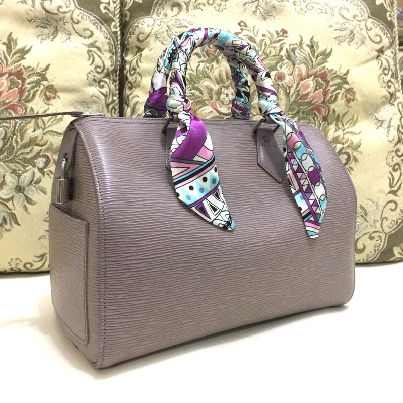 正品 LV Epi speedy 25 水波紋紫藕色手提包