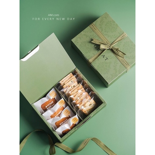 AM好時光【M440】質感墨綠古典花紋 包裝盒 附隔板❤瑪德蓮常溫彌月蛋糕喜餅禮品盒 手工蛋糕工作室甜點盒 手工皂盒
