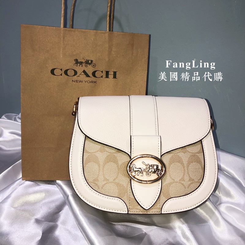 ☰𝐅𝐚𝐧𝐠𝐋𝐢𝐧𝐠☰ Coach 白色滿版釦式馬鞍包 #F.L精品代購