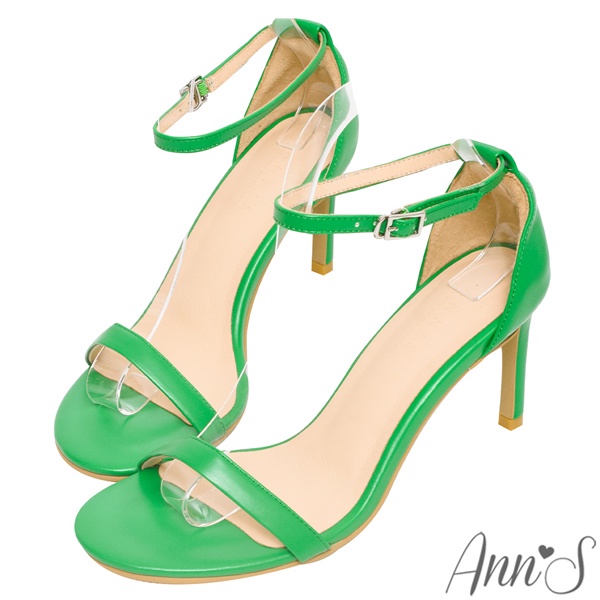 Ann’S不踩雷美腿製造機一字帶涼鞋-細帶8公分高跟-時髦綠