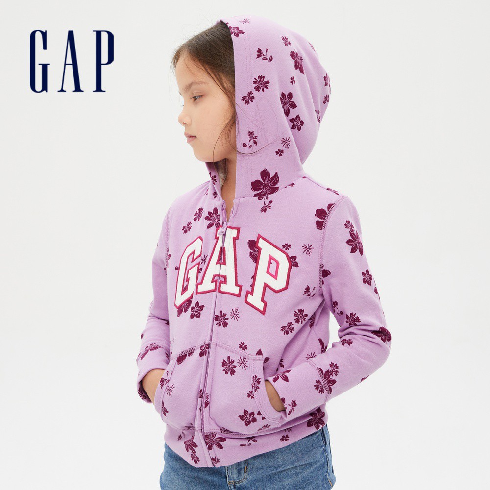 Gap 女童裝 Logo仿羊羔絨連帽外套-紫色(705424)