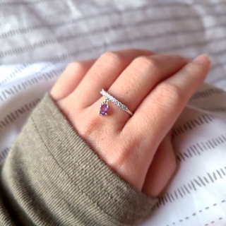 石榴石 紫水晶 可調節活口戒指 鋯石合金鍍銀 絕版