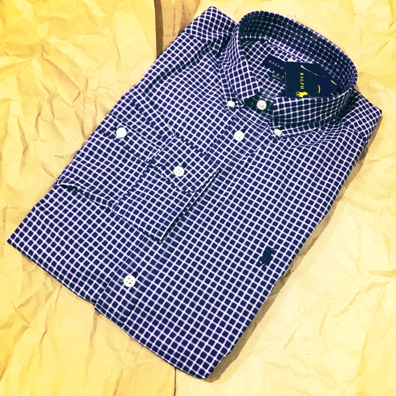 全新正品現貨 Ralph Lauren RL POLO 深藍 藍白 小格紋 襯衫 春夏薄款 青年版 L XL