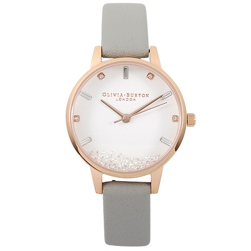 Olivia Burton 英倫復古手錶 波光粼粼 灰色皮革錶帶玫瑰金錶框30mm OB16SG08