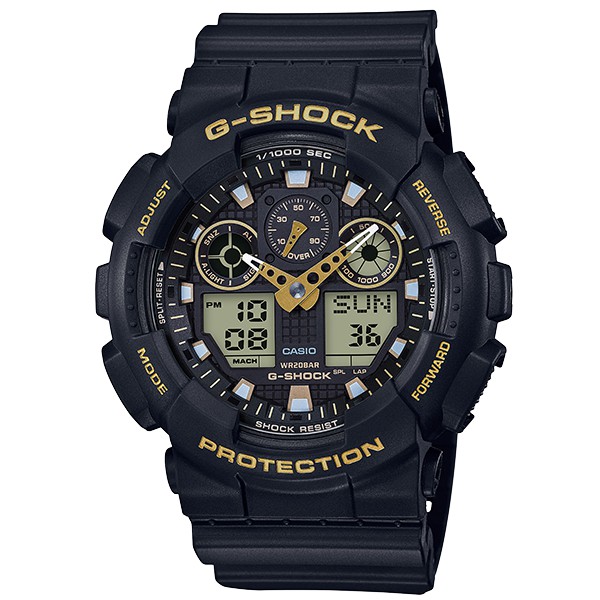 CASIO卡西歐指針數位雙顯基礎款推出金色帥氣大錶徑G-SHOCK GA-100GBX-1A9 黑金 GA-100GBX