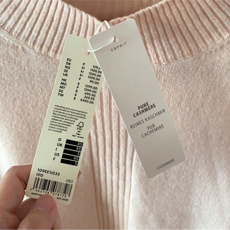 Esprit 全新 100%喀什米爾針織毛衣  cashmere sweater 羊毛毛衣 專櫃女裝 羊絨