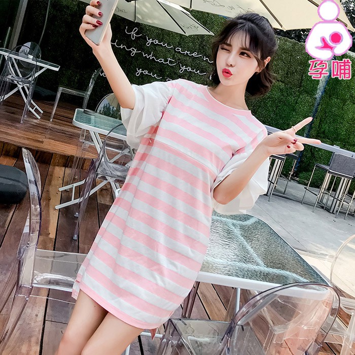 【愛天使孕婦裝】韓版哺乳衣(91420)彈性棉 雙層袖 哺乳衣洋裝 孕婦裝