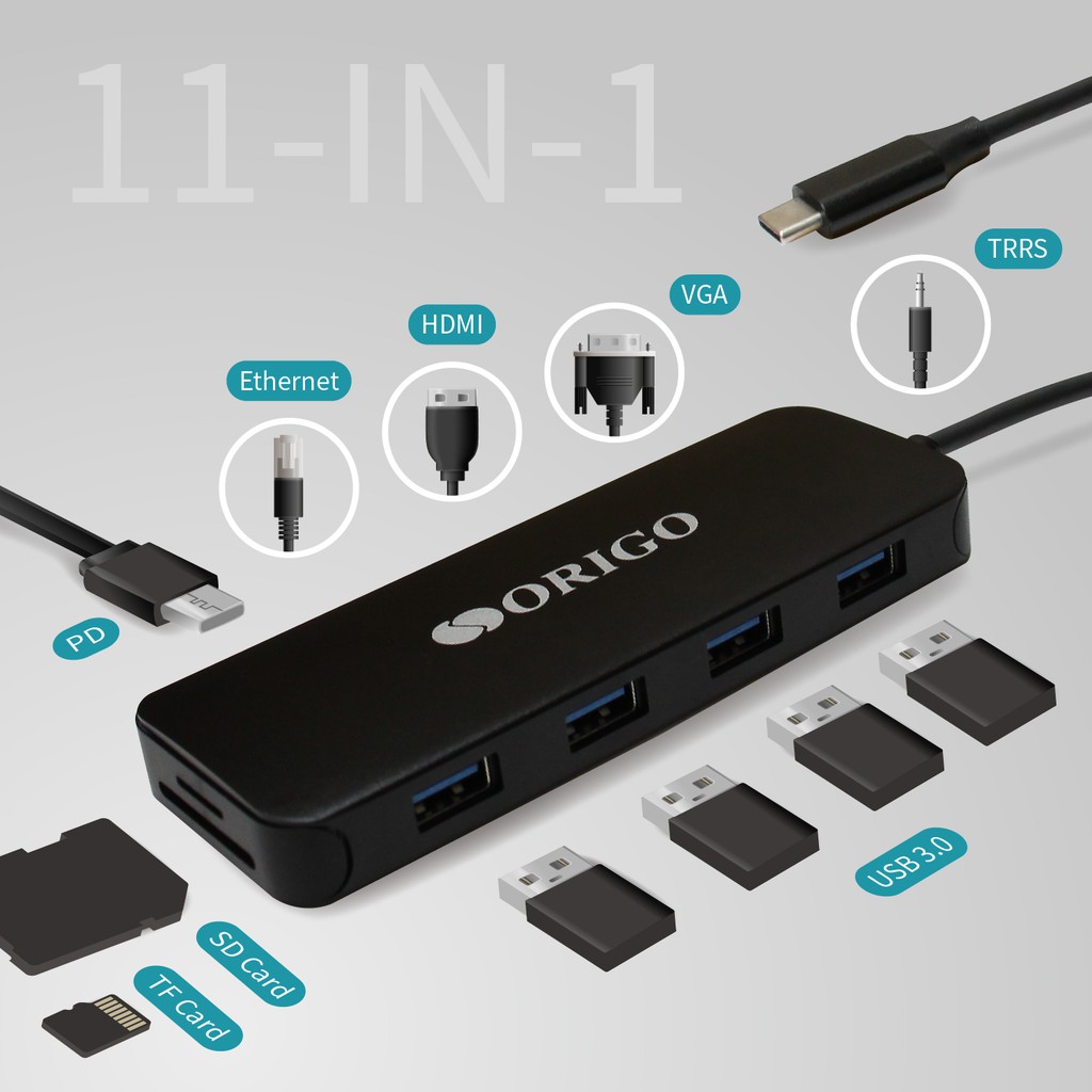 Origo USB Type C 新款十一合一集線器 HDMI+USB 3.1+VGA+SD+LAN Giga現貨