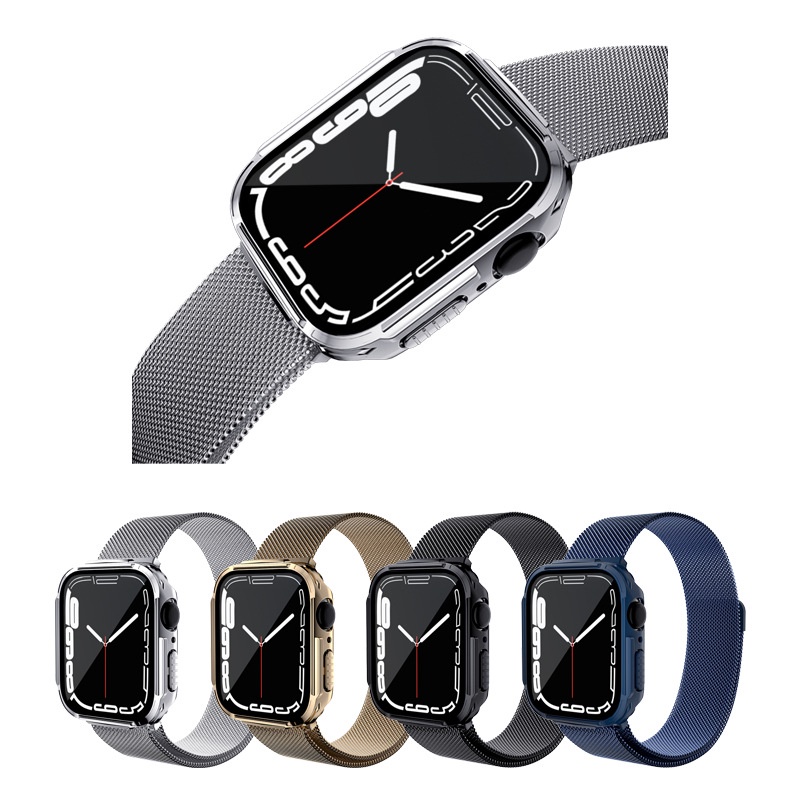 【錶帶＋保護殼＋膜】Apple Watch 米蘭錶帶套組 保護殼 磁吸錶帶 全包錶框 38 40 41 42 44 45