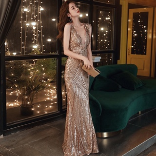 服飾禮服晚禮服女2021宴會氣質魚尾緊身洋裝名媛高級主持人性感優雅 新款 摩天大樓