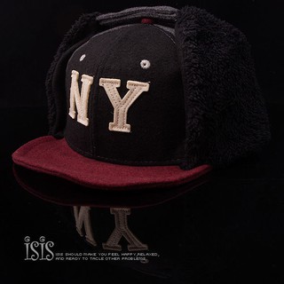 KURO-SHOP潮流新風格 黑色 軟棗紅色帽沿 毛料 NY 貼布 棒球帽 板帽