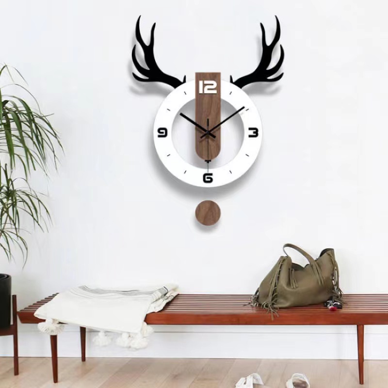 【蝦賣-保固一年】北歐風創意鹿角鐘錶 靜音時鐘 壁鐘 大時鐘 客廳 時鐘掛鐘 亞克力搖擺掛鐘 時鐘 挂鐘