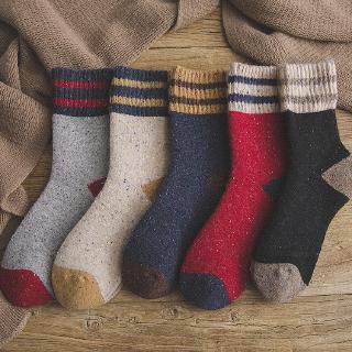 【美鴿鴿】韓國襪子 女條紋點子紗女士中筒襪子加厚保暖毛圈女羊毛襪