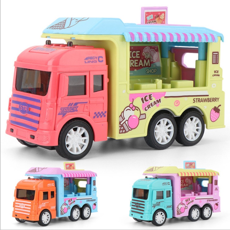 【】兒童玩具車 冰淇淋快餐車 售賣餐車 1-5歲男孩女孩玩具車 慣性車模型 過家家玩具 橙色 黃色 粉紅色