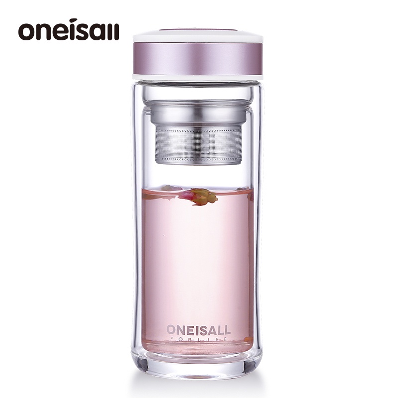 ONEISALL 情侶雙層玻璃杯 480ml 加厚 耐熱辦公杯帶茶隔 防爆防燙 高檔商務風