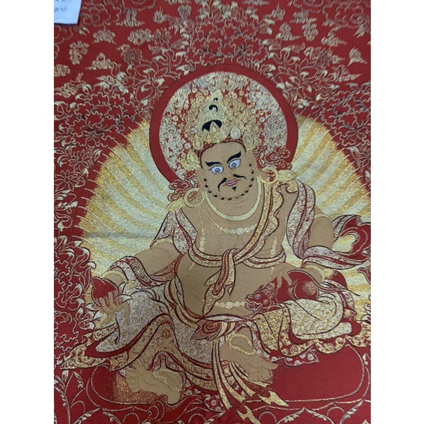 2024黃財神少見紅版黃財神西藏傳老唐卡針織繡佛像非新品諾拉黃財神