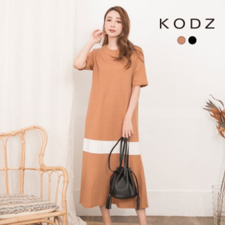 東京著衣-KODZ 氣質百搭圓領短袖連身洋裝/長洋裝 駝M