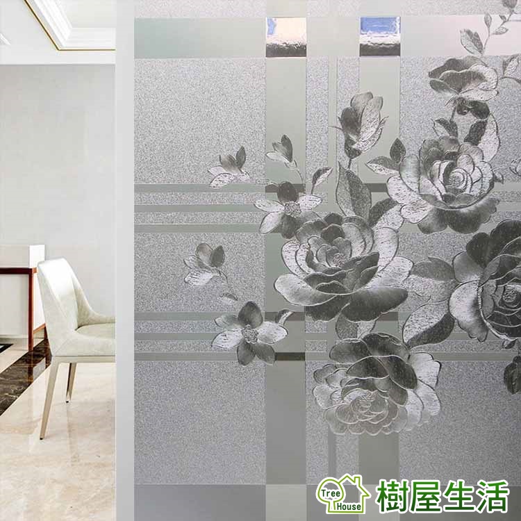 樹屋生活 方格大牡丹靜電玻璃貼90x0cm 防曬抗熱無膠設計磨砂玻璃貼可重覆使用壁紙 蝦皮購物