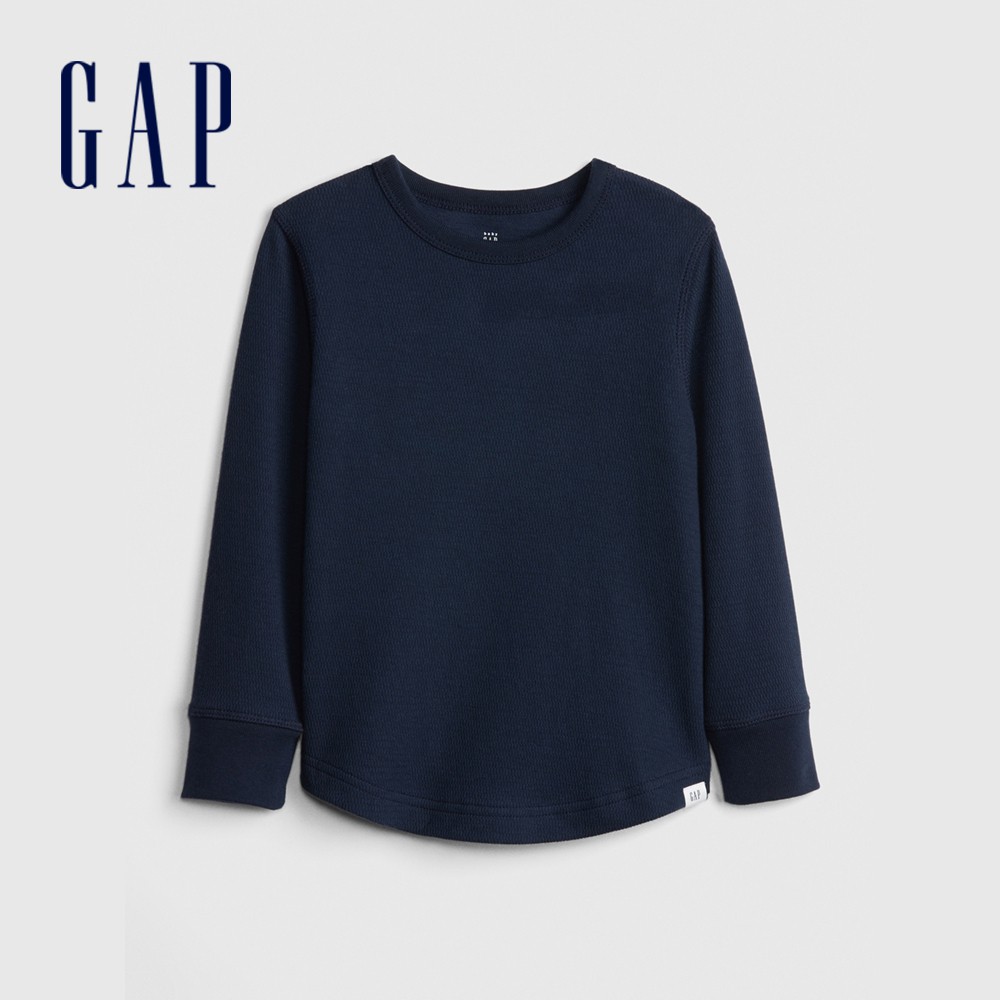 Gap 男幼童裝 紋理感針織圓領長袖T恤-藏青色(496350)