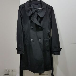 giordano ladies 黑色風衣長版排扣軍裝繫帶外套