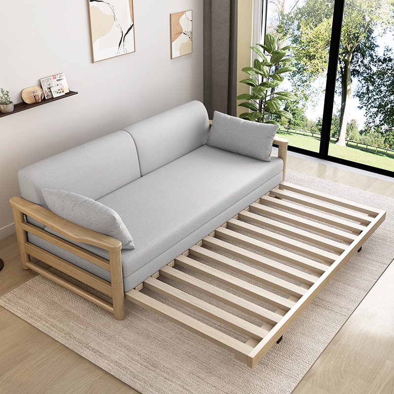 伸縮床 抽拉床 推拉床 客廳可折疊實木沙發床兩用小戶型抽拉床沙發一體伸縮木沙發可變床