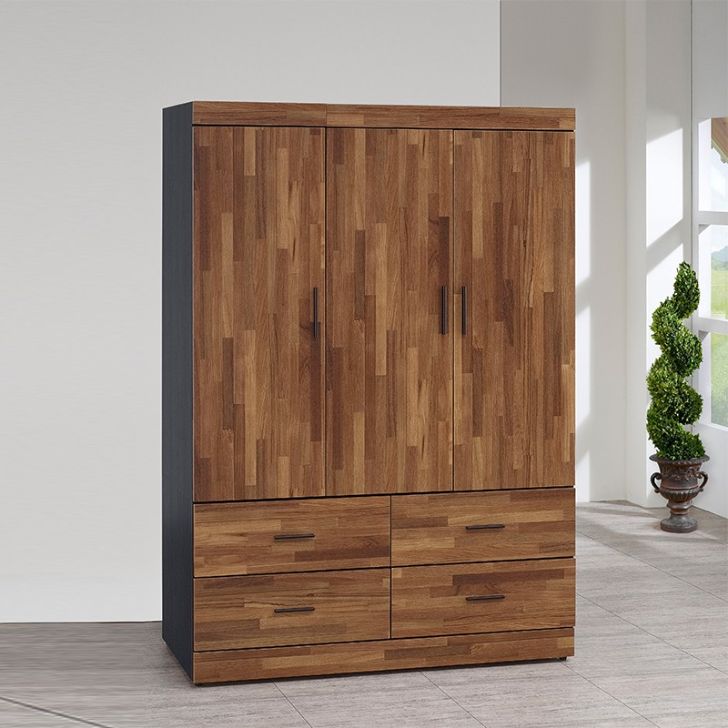 Ahouse工業風柚木集成材耐磨4x6尺木心板衣櫃 免運費免組裝臥室系列