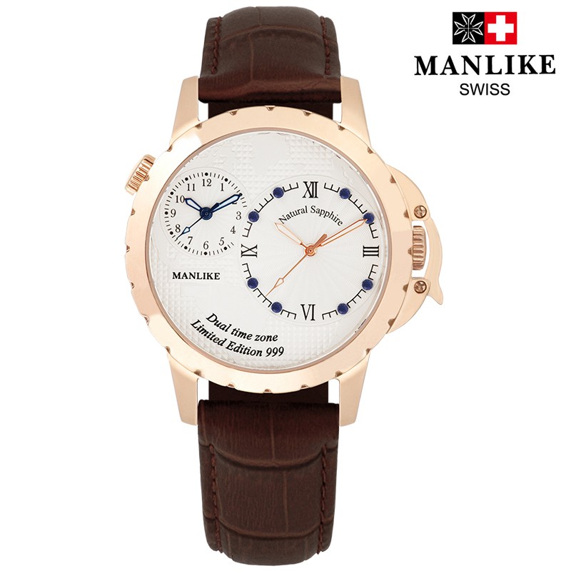 【曼莉萊克 MANLIKE】M71631 藍寶石商務雙時區限量腕錶