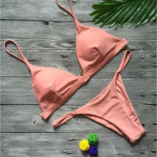 歐美新款 純色性感 粉色 比基尼 兩件式泳衣 * 盛夏泳裝
