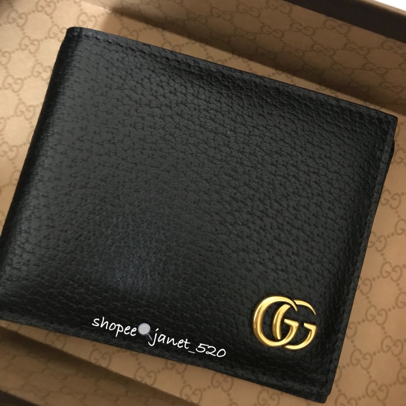 實拍正品 Gucci 經典logo皮革短夾男用皮夾錢包卡夾鈔票對開 刷卡分期 蝦皮購物