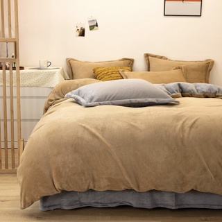 Arvo Home 舒服絨毛4件組 雙色鬆緊床包 加厚被單 磨毛舒適親膚 助眠寢具 保暖四件組 撞色被套 水晶絨被套組
