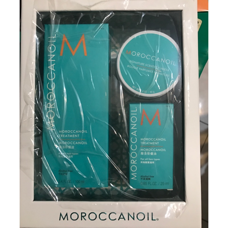 摩洛哥優油-禮盒-去弄頭髮門市推薦-用不到便宜賣-內含摩洛哥優油100ml+25ml-香氛蠟燭40g