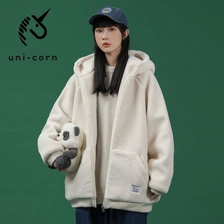 羊羔絨外套女寬松大碼加絨加厚新款潮ins秋冬連帽開衫小棉襖衛衣