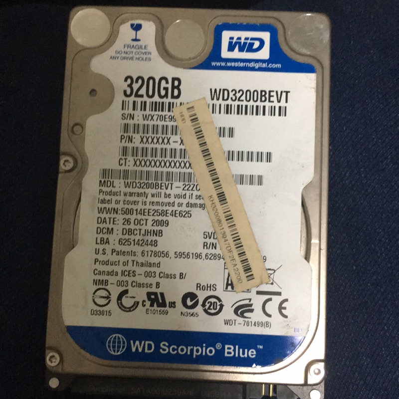 WD二手筆電硬碟320GB，保證良品，只賣400元
