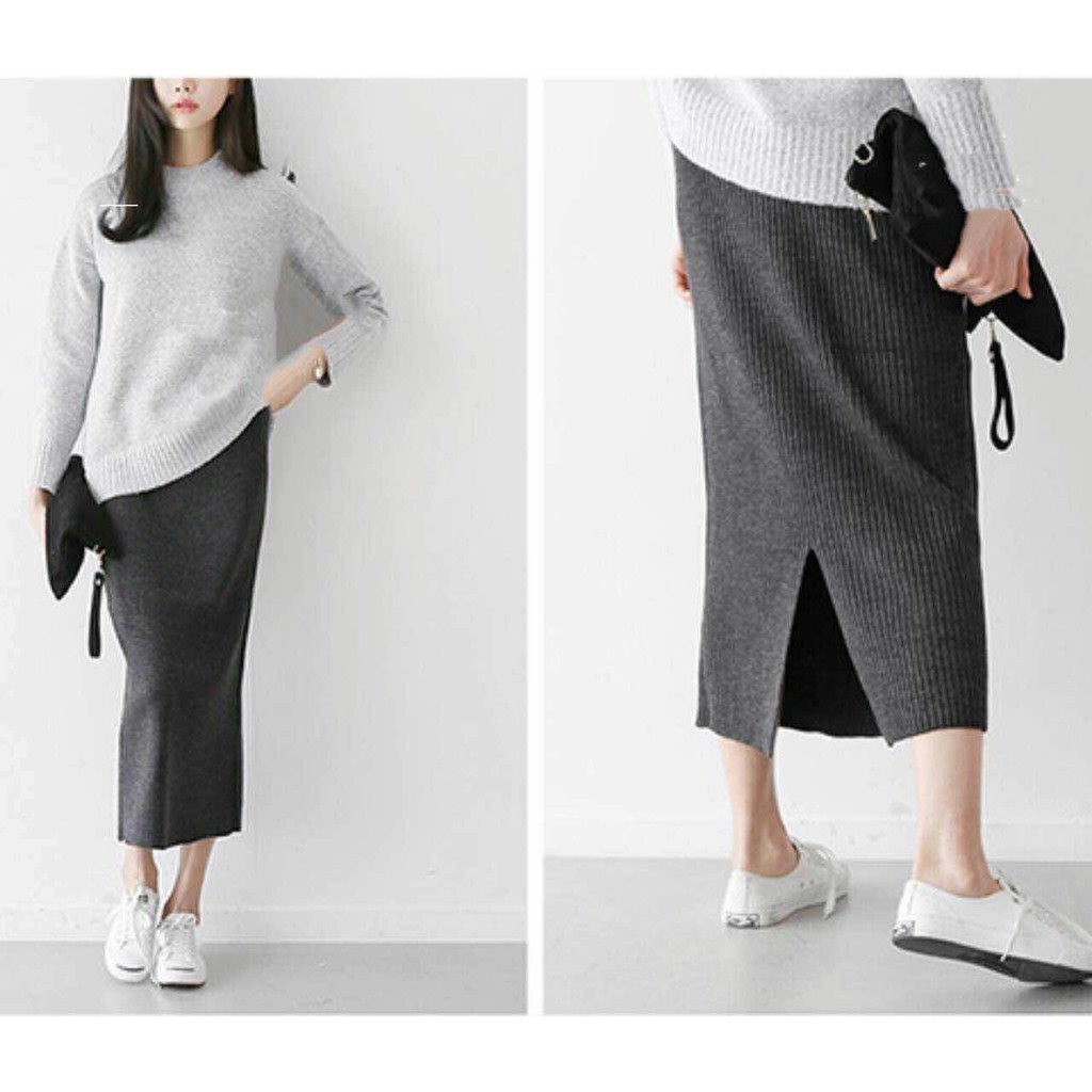 Ptt合購版 彈性長裙 高腰針織開叉半身裙 可以藏小腿肚 超棒長裙 蝦皮購物