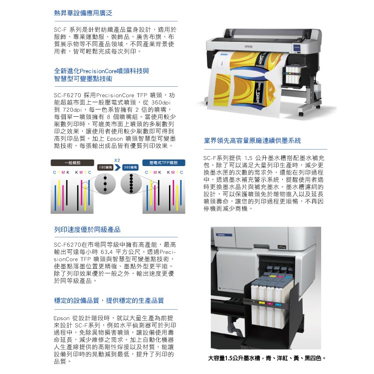 唯宇科技EPSON SC-F6270 44吋熱昇華輸出機含Rip軟體校色原廠墨水大連供 