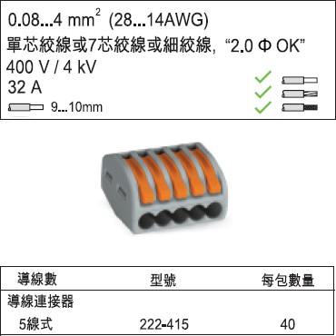 【築光坊】WAGO 222-415 正品德國製 電路佈線接線端子 快速接線端子 配線 快速接頭