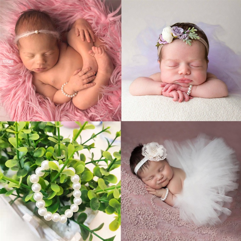 🎀CYMMHCM新生兒攝影道具 嬰兒拍照仿珍珠手鍊手環手串 影樓女寶寶照相寫真飾品 寶貝成長紀念禮物