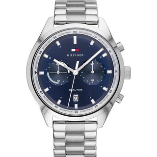 【Tommy Hilfiger】經典白鋼藍面雙眼腕錶 1791725 現代鐘錶