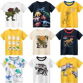 韓版童裝2022新款品牌夏季薄款兒童純棉短袖T恤 恐龍卡通時尚潮男寶寶圓領短袖衫