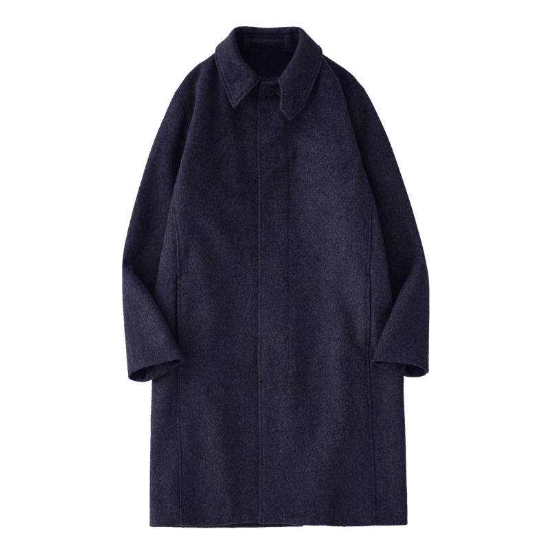 英國Studio Nicholson Mondial刷毛方領隱形鈕扣口袋保暖微寬鬆長版羊毛大衣外套深海軍藍