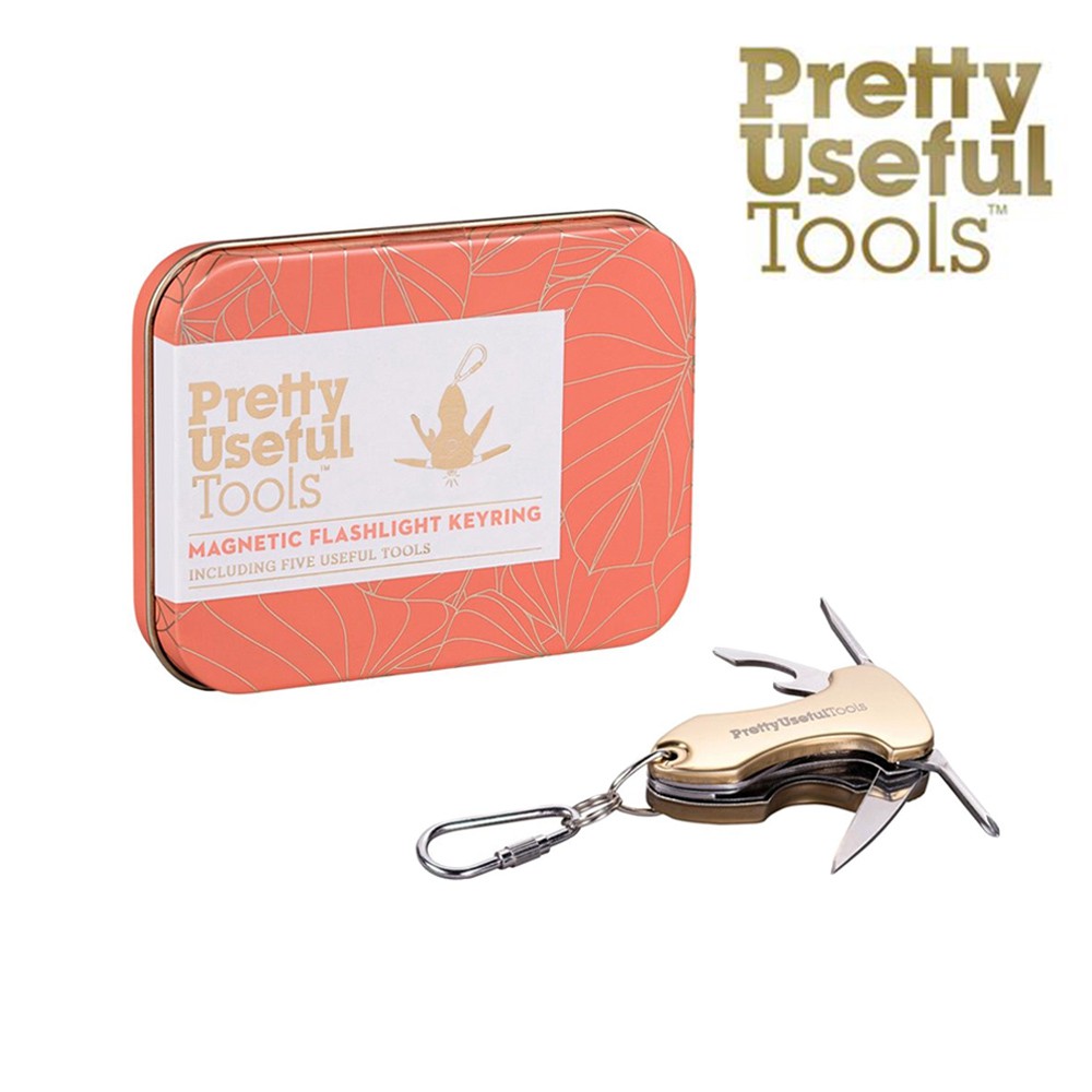 【Pretty Useful Tools】金色 5合1多功能LED隨身鑰匙圈手電筒-附磁