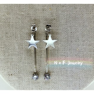 N X F Jewelry 星星單鑽垂墜前後扣耳環