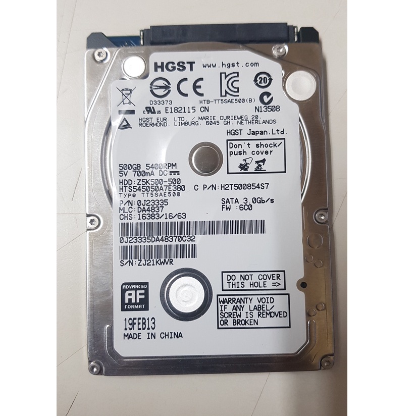 HGST Z5K500-500 2.5吋 500GB HDD 7mm 筆記型電腦專用 硬碟 2手良品