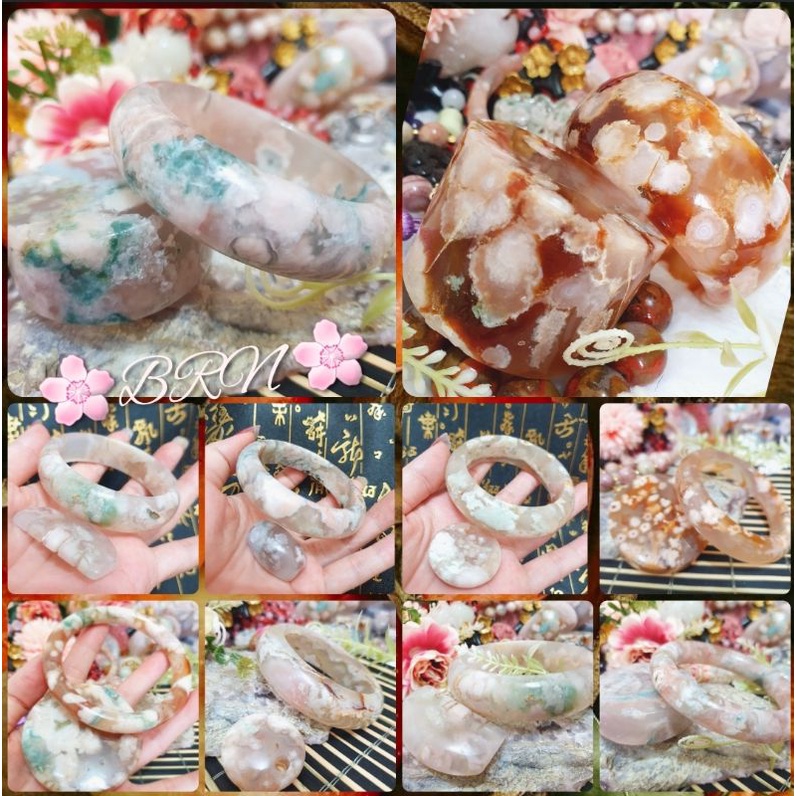 🌸BRN櫻花瑪瑙🧧精品區*菜園蜜桃焦糖可樂綠花圓條窄條寬版/天然套鐲手鐲🌸54.55.56.57.58.59