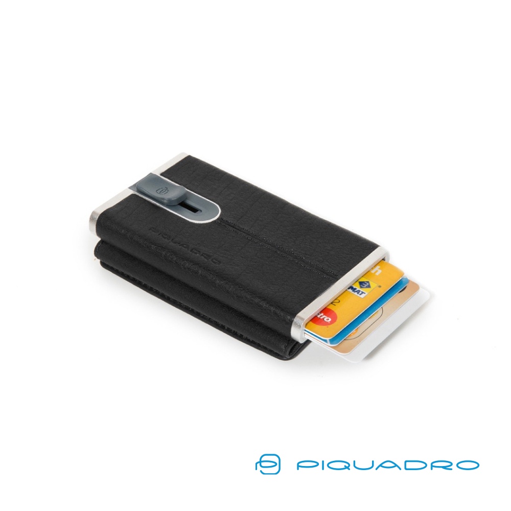 [義大利 Piquadro] 真皮信用卡片夾 5卡 Black Square系列 黑色 RFID防盜  皮亞諾官方直營店